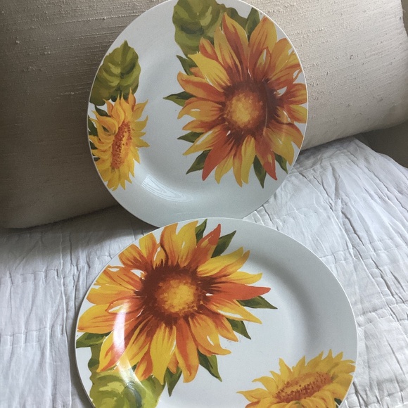 SET OF TWO ROYAL NORFOLK SUNFLOWER DINNER PLATES - Picture 1 of 6